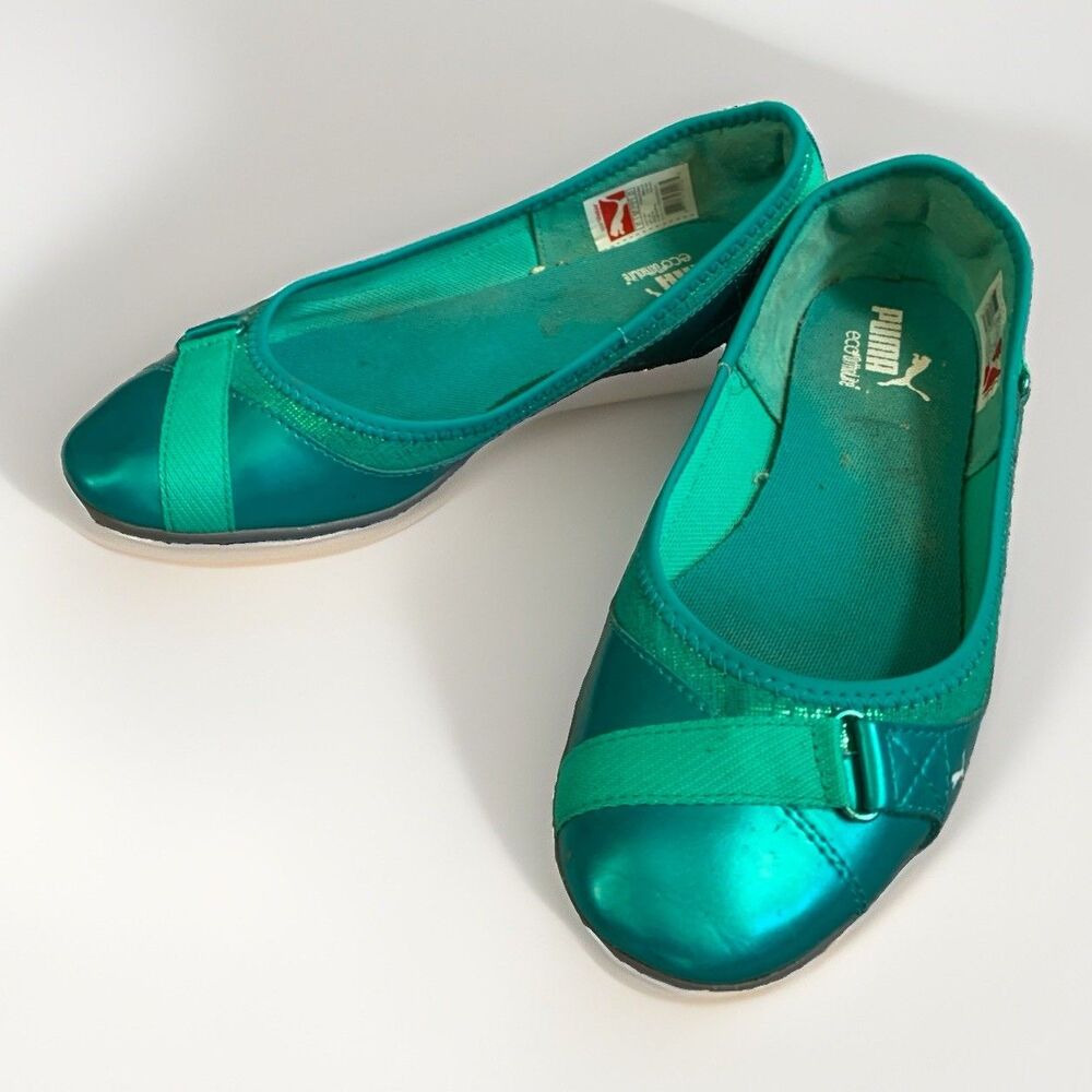 Puma Bixley Ballet Flats Womens 8 Green Patent Slip On Comfort Casual Shoes EU39